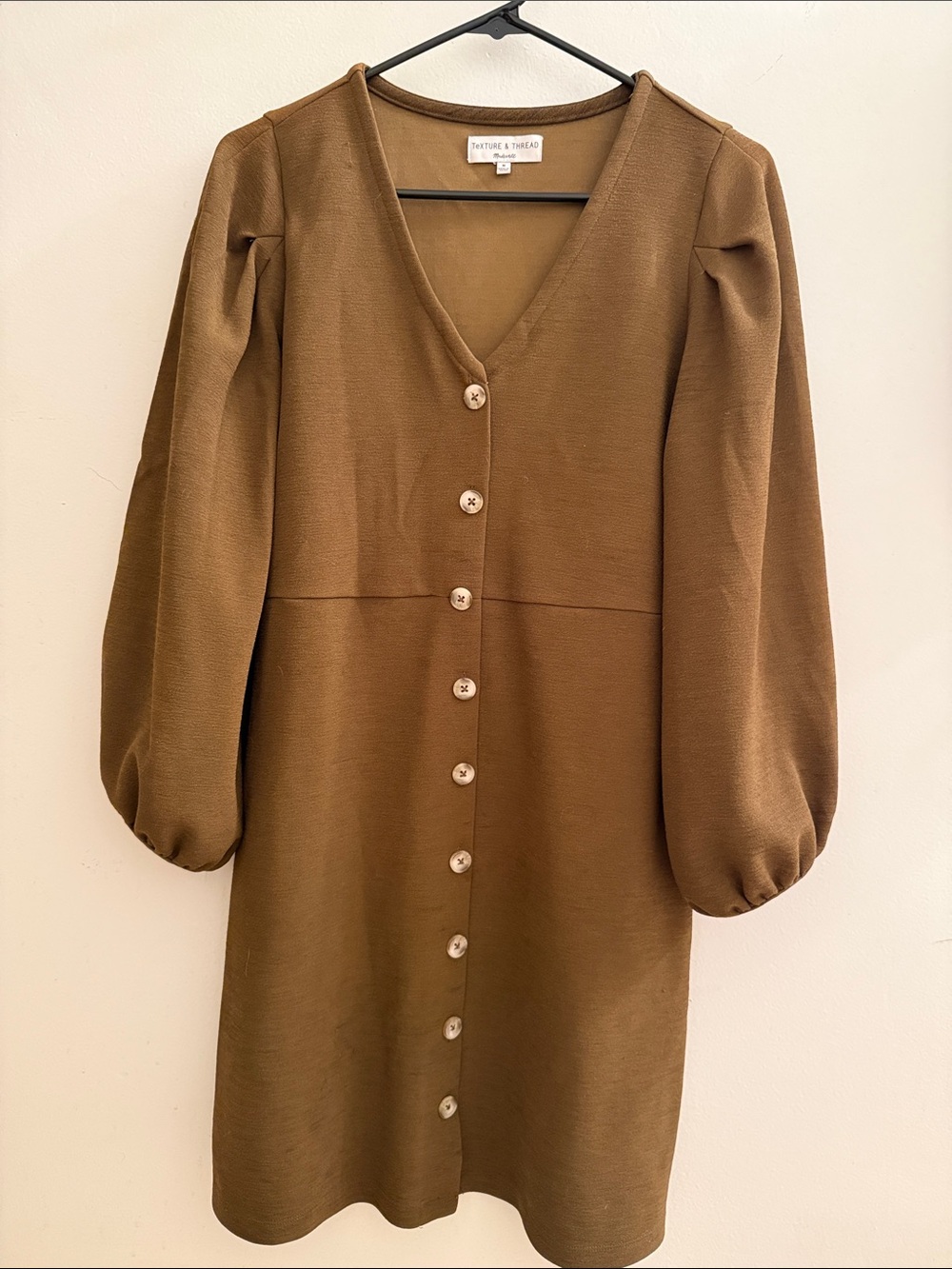 Madewell Olive Brown Long Sleeve Button-Front Dress